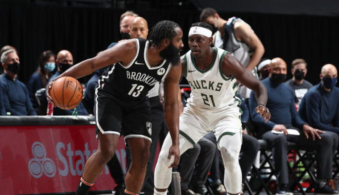 詹姆斯·哈登|4连胜！篮网125-123击败雄鹿，哈登杜兰特64分，字母哥34+12+7