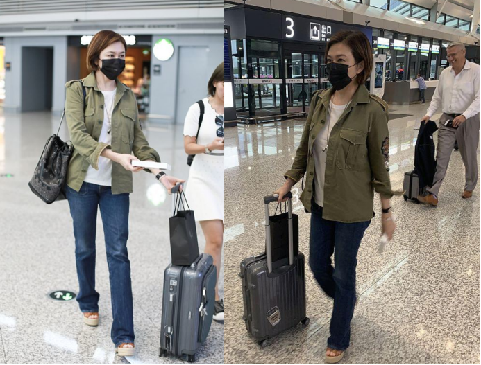 外套|关之琳岁数大了还在扮嫩,工装外套配牛仔裤,挑染短发真显年轻