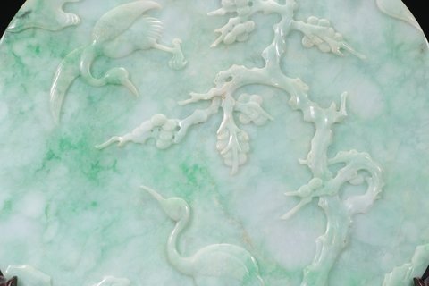 翡翠手镯|清，翡翠手镯，满绿飘紫，满刻祥云图案