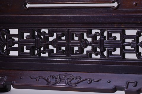 紫檀|清乾隆: 紫檀嵌和田玉祥龙诗文插屏 一对