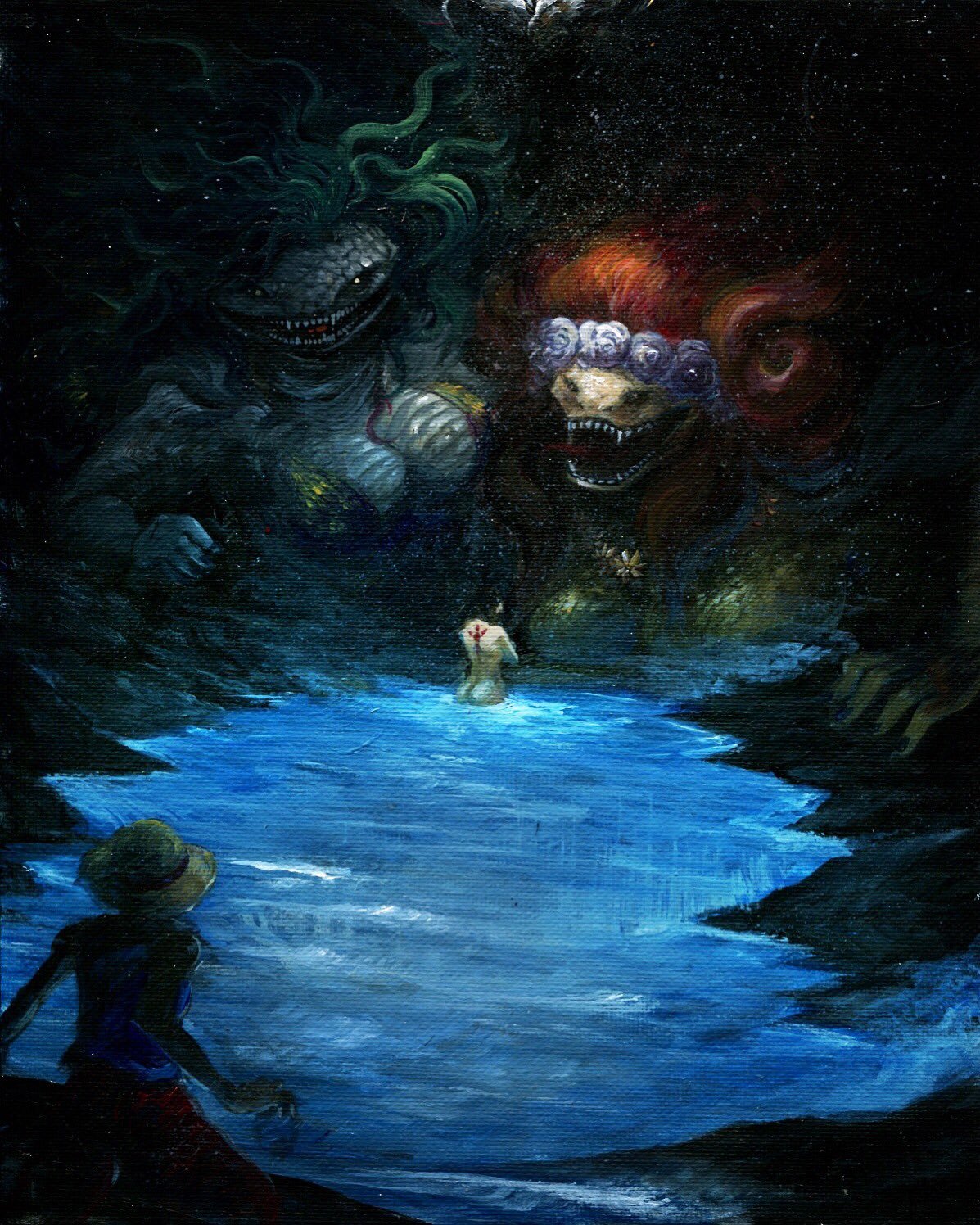 路飞|暗黑画风海贼王：梦魇路飞重现人间，女帝三姐妹化身巨蟒蛇妖