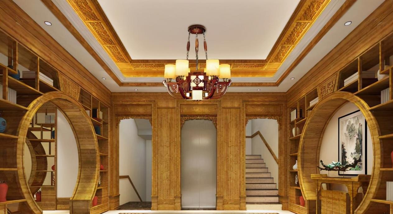 坚持红木风的别墅装修，原以为呆板，入户后，我才明白何为豪宅