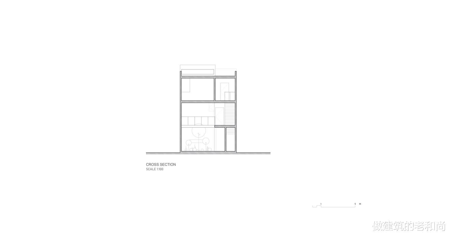 狭长型红色三层住宅:朴素简单的色调下,由天井引入阳光