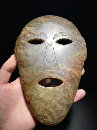 和田玉籽料|明以前 和田玉籽料 玉面具 玉人面饰