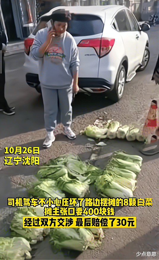 8棵白菜400块?辽宁一女司机压坏8棵白菜,摊主张口就要赔400