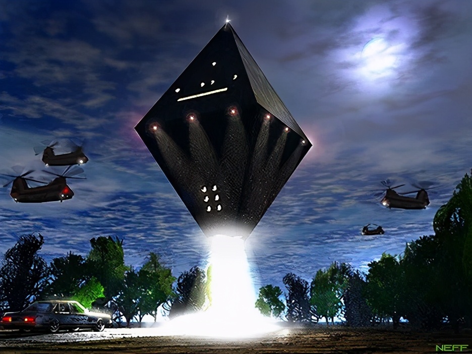  高速惊魂：23架支奴干直升机围住巨型菱形UFO形成编队逃离现场！