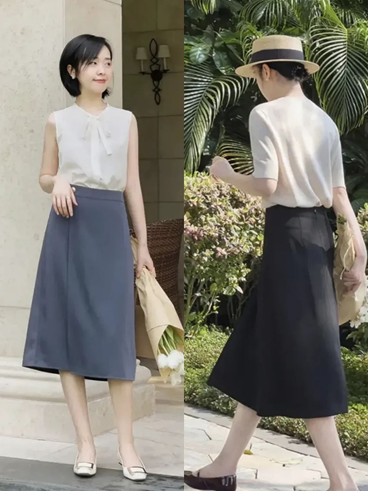 虎哥说衣不二|这才是优雅女人该有的夏季搭配,“衬衫+半裙”,搭对了气质真好
