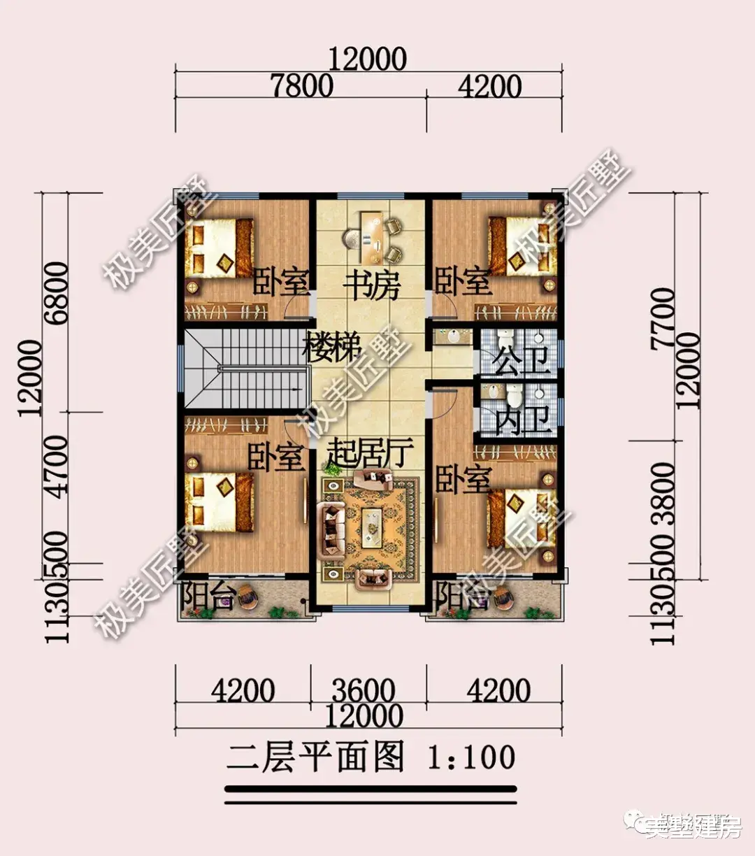 |12×12米，方正对称的两层简欧别墅，喜欢欧式风格的不要错过！