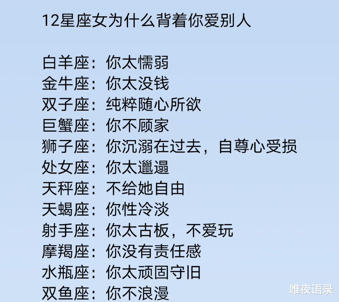 唯夜语录|12星座失恋后如何伪装自己，12星座女婚后靠啥拴住老公的心，白羊女：依靠大度