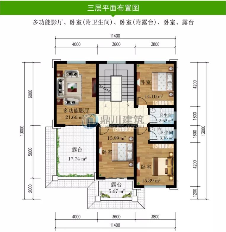 堂屋+挑空客厅，清雅新中式三层美宅，11×13米感受田园新生活