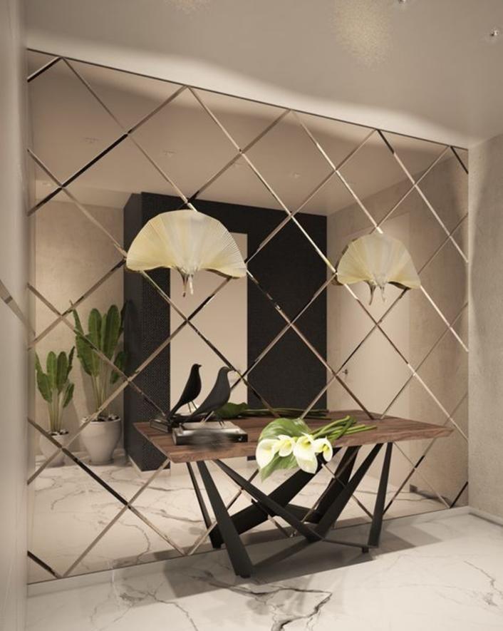 论装修还是他家会玩,楼梯下面塞个镜面柜,做酒柜用正正好!