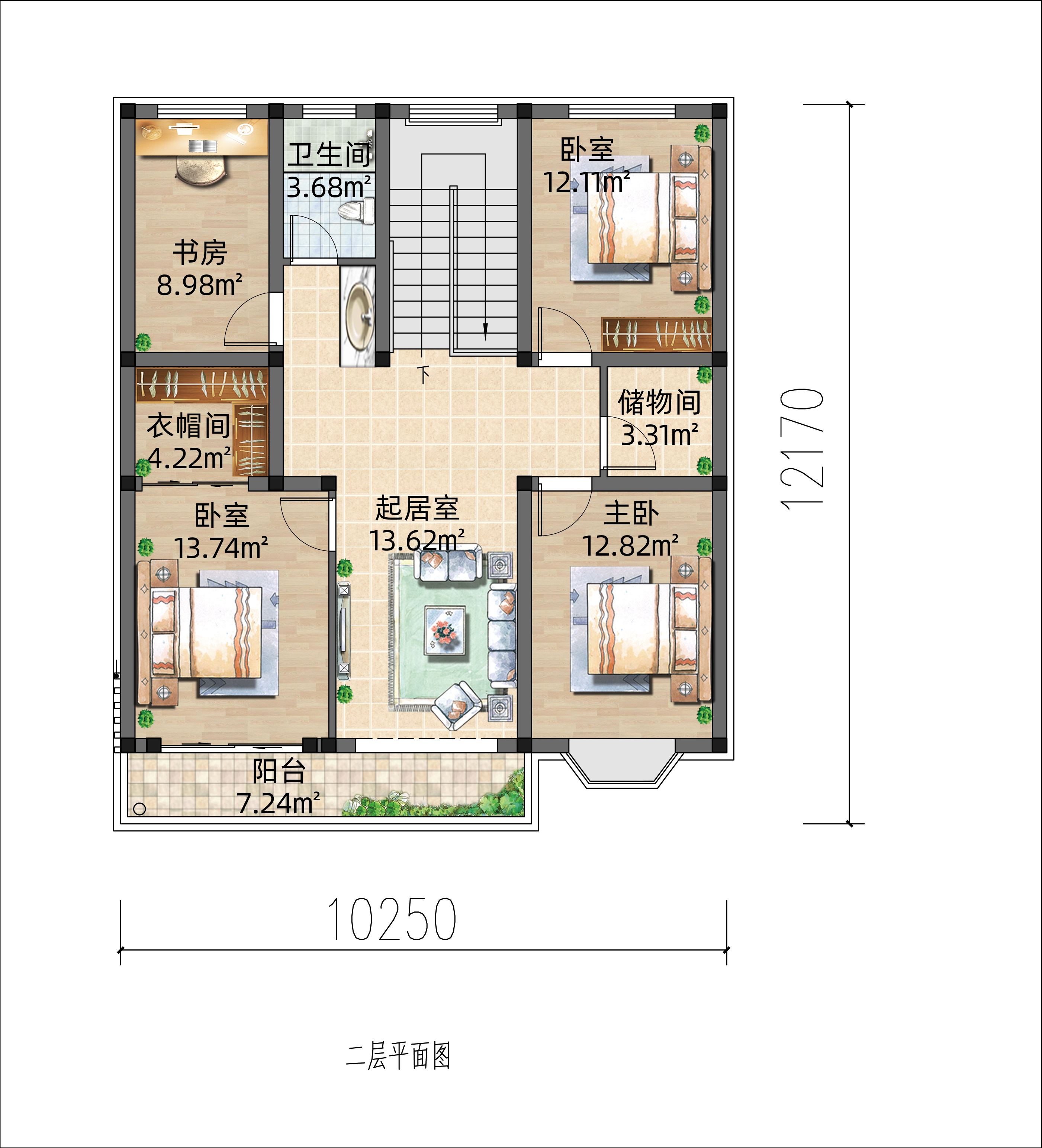 5卧2卫现代二层住宅，大方落地窗全包阳台