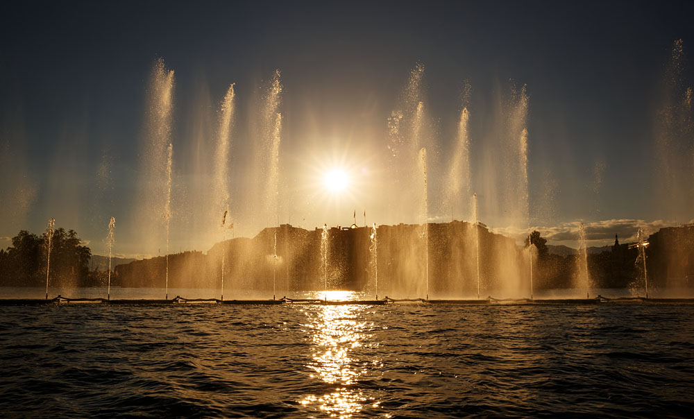 美丽的小浪花|日内瓦湖畔——落日余晖与晚间彩虹