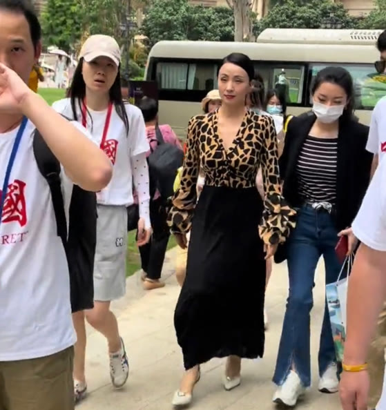 周迅|49岁陶虹现身上海，走路需要助理搀扶，路人拍摄：豹纹挺好看的