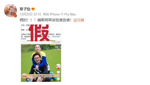 汪峰|章子怡回应离婚传言为假，喊话汪峰：假的！峰哥明早该告谁告谁