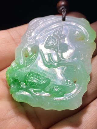 翡翠|清 翡翠 三友图 梅桩 诗文佩