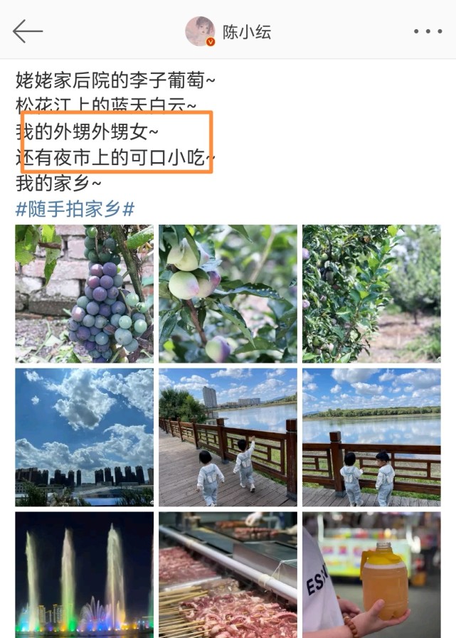 陈小纭|陈小纭分享回家日常，有姥姥家后院的李子葡萄，还有一双可爱的外甥外甥女