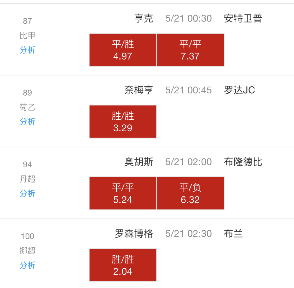 亨克|5月20日，足球推荐