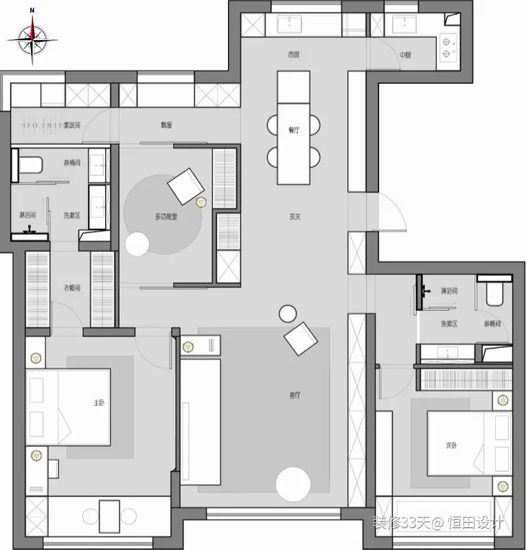 装修设计：140平现代轻奢高级质感三室