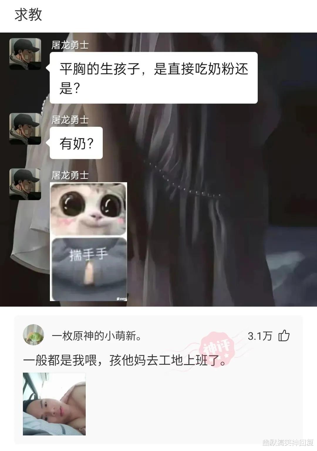 幽默搞笑神回复|神回复：“平胸的生孩子，是直接吃奶粉还是有奶？”父亲可以来！