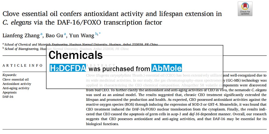 AbMole科研-丁香精油通过DAF-16/FOXO转录因子赋予线虫抗氧化活性