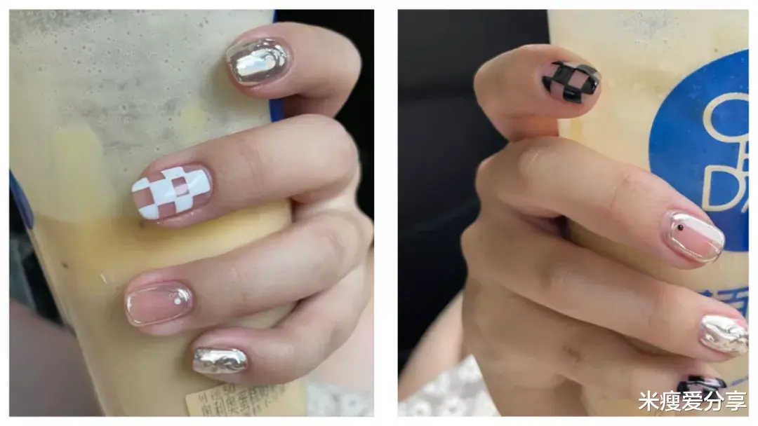 韭菜|不一样的经典棋盘格，清新酷女孩的夏日出街甲，各类拼色好好看