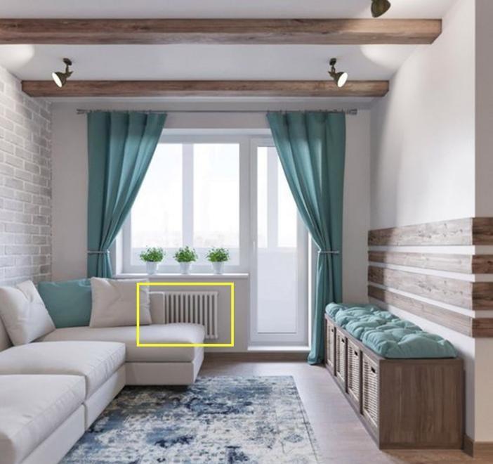 故意延长阳台门洞一截,砌堵矮墙藏暖气片刚刚好!顺便书桌也有了