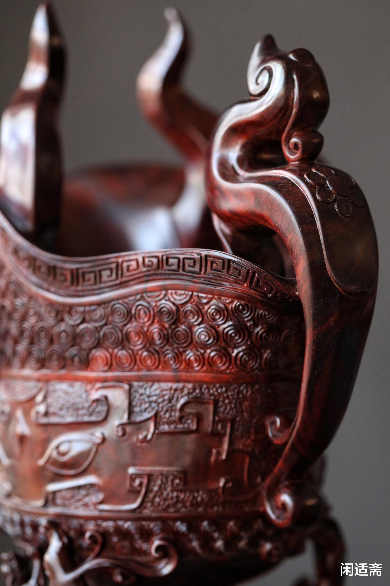 紫檀|富贵古雅,紫檀木雕,螭龙爵杯