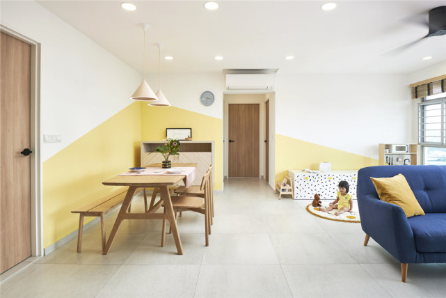 游乐园|96平 ?? 客厅和餐厅结合简单又简洁，还有一个孩简易游乐园