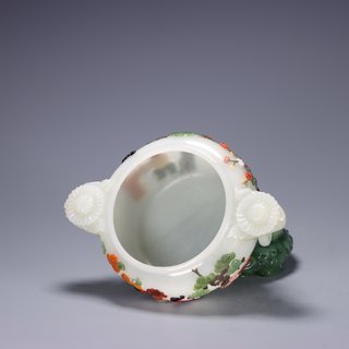 |旧藏: 和田玉百宝嵌【福禄寿喜】盖炉