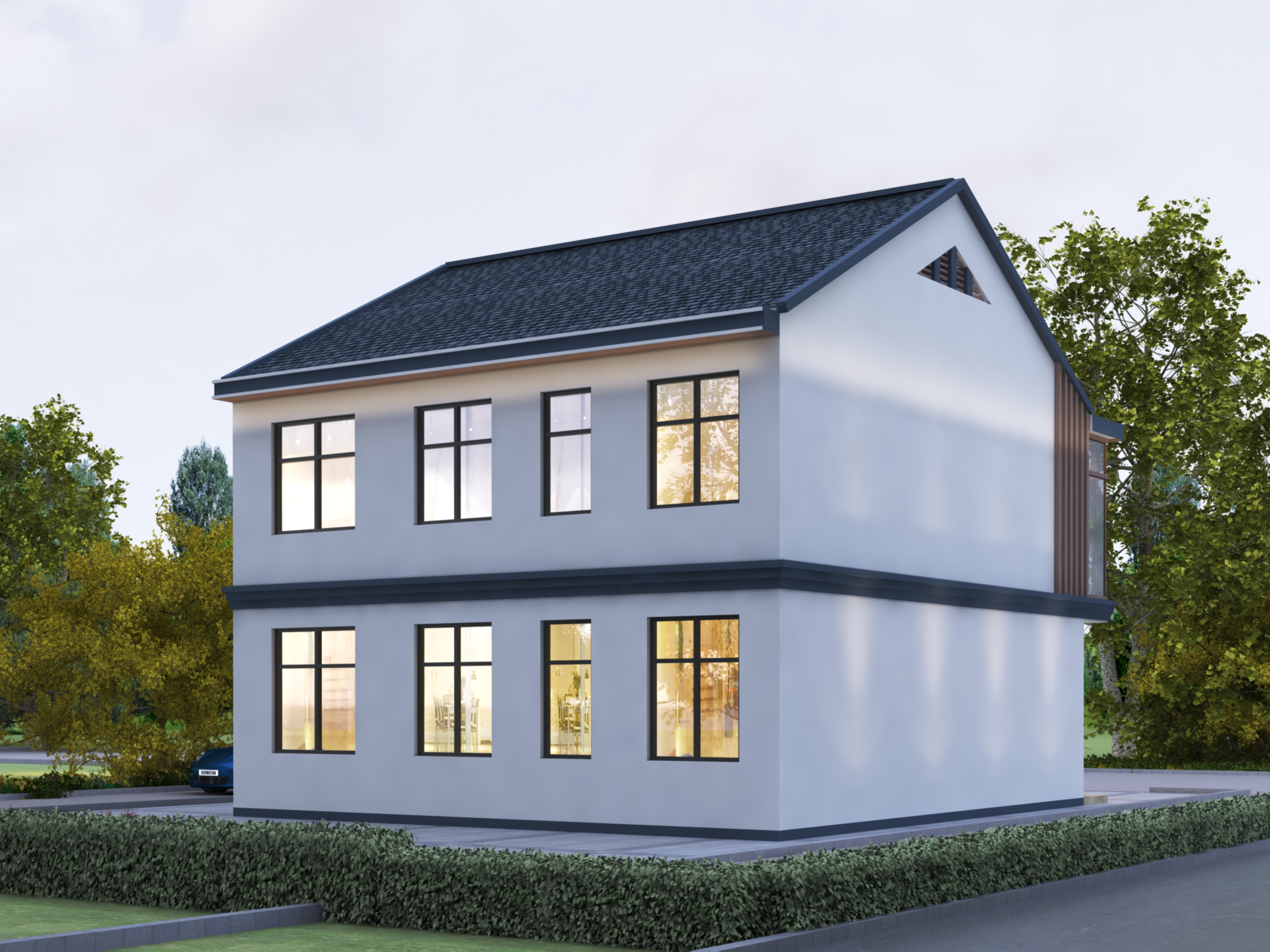 5卧2卫现代二层住宅，大方落地窗全包阳台