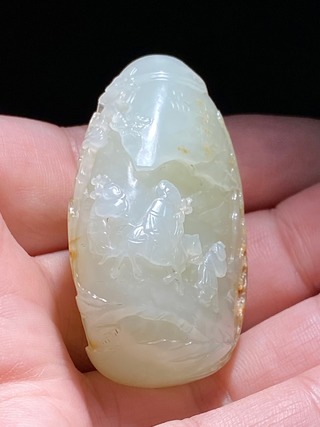 乾隆|清乾隆 和田玉籽料 白玉留皮 踏雪寻梅 诗文 把件挂件