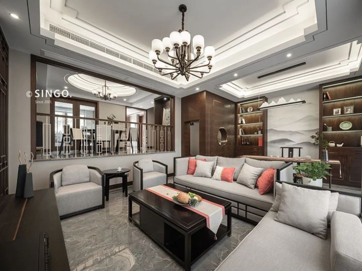 设计师|300㎡新中式实景的“方圆人生”，对称式别墅显中式传承