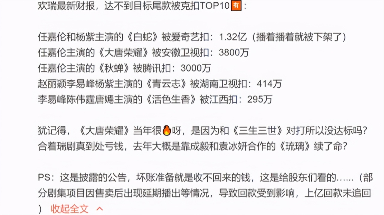 任嘉伦|欢瑞世纪曾力捧任嘉伦，但三部作品都“扑”了，亏损金额高达2亿