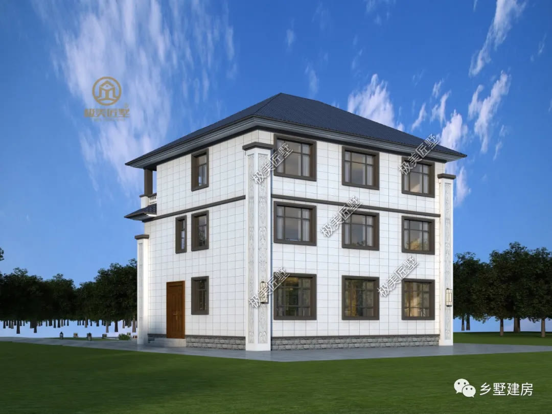 对称设计的新中式别墅，现代和传统的完美结合