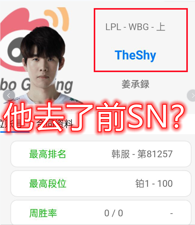 幻塔|数据网站更新选手合同信息，已经显示为WBG: the shy