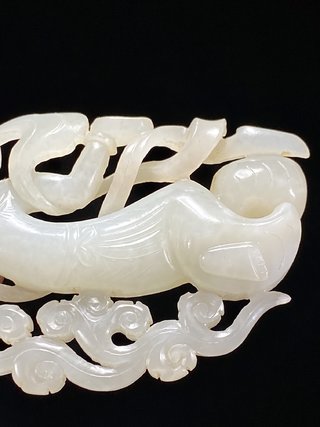 和田玉籽料|辽金 和田玉籽料 白玉 透雕 飞天玉珮