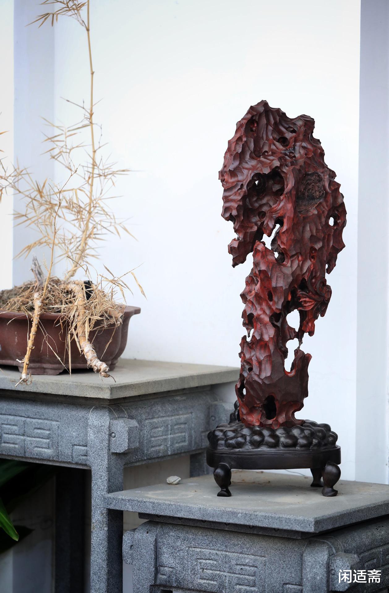 太湖石|书斋雅室，清供摆件，紫檀木太湖石山子