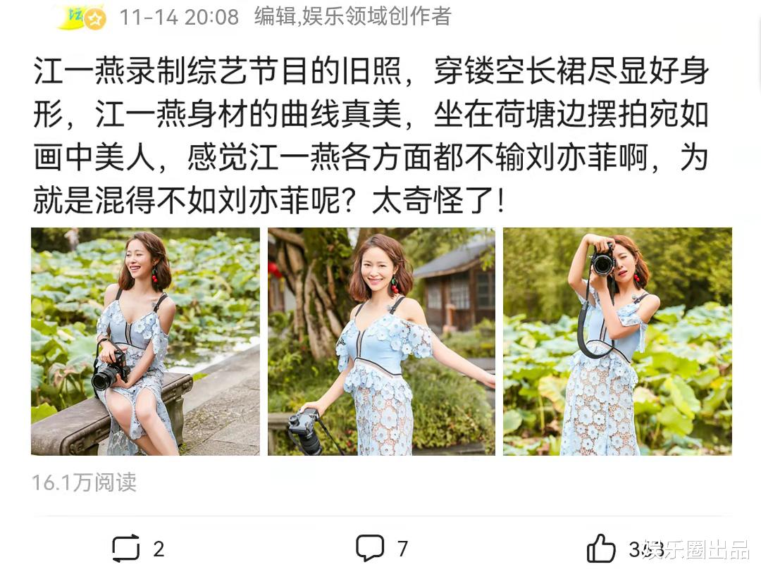 江一燕|江一燕录节目旧照曝光,穿镂空装秀曲线,坐在荷塘边宛如画中美人