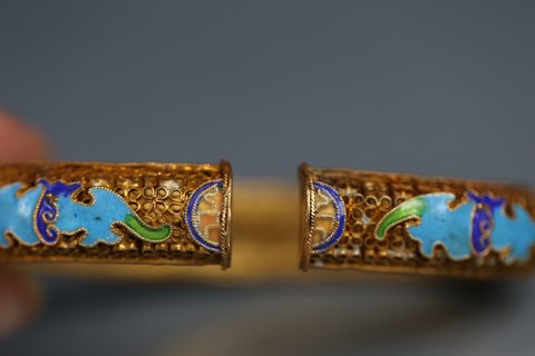 |收藏精品，清、银鎏金花丝手镯一对