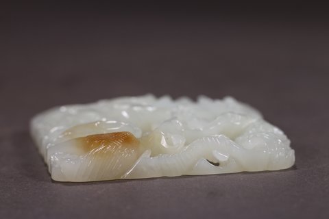 玉雕|清 老和田玉雕仙鹤纹带板