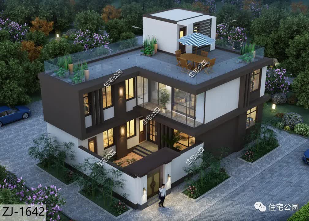 |宽敞内院，上人屋顶，双厨房，10×15米现代别墅，可供两家人居住