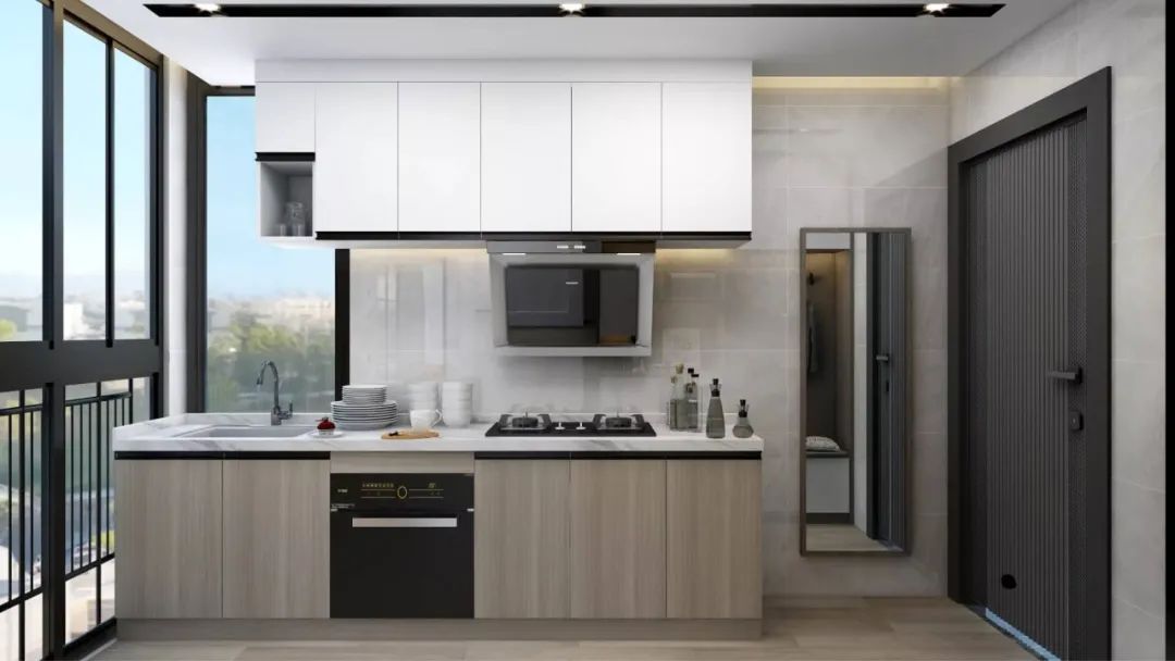 爱空间|淡绿做点缀，68m2黑白灰两房，他打通格局后素雅格调都有了