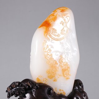 和田玉籽料|和田玉籽料狮子戏球摆件