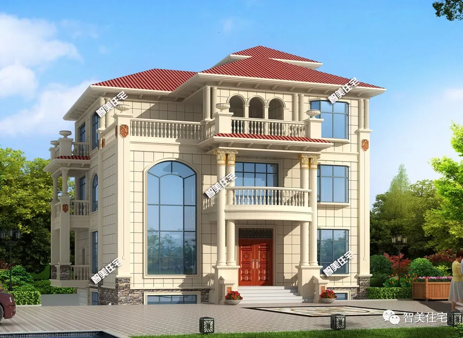 |两层半的欧式别墅真漂亮，有堂屋有地下室，建在老家可威风