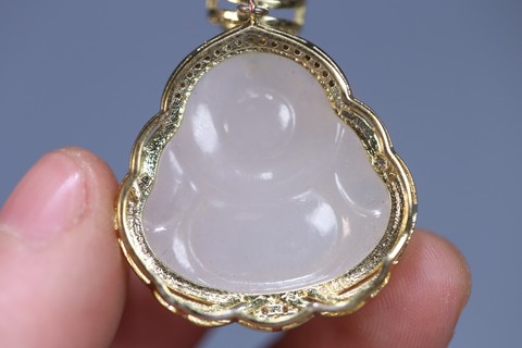 弥勒佛|旧藏，和田玉包18k金弥勒佛吊坠