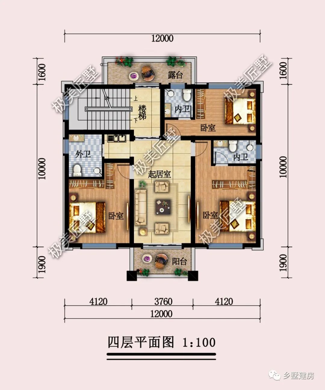 12X10米，对称设计的中式别墅，小开间也能有大气豪宅感