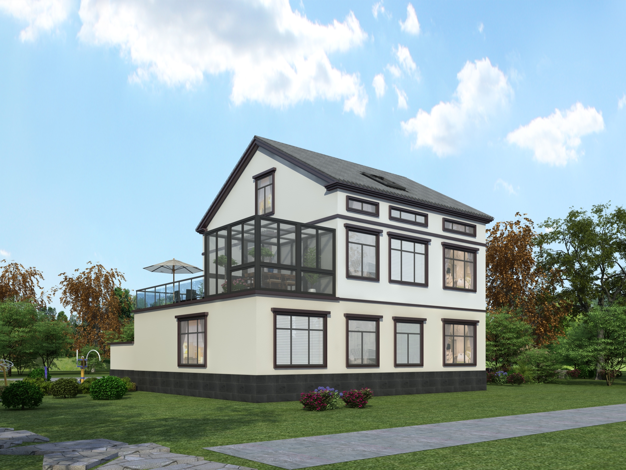 新中式二层带阁楼,露台相邻阳光房温暖舒适