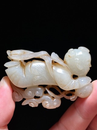 和田玉籽料|明 和田玉籽料 白玉 玉飞天 飞天童子