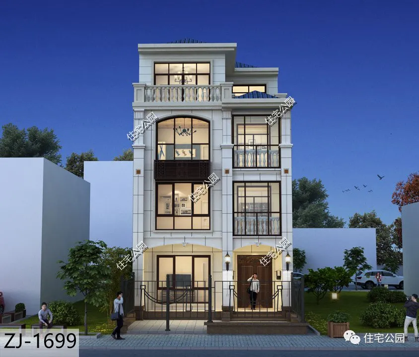 |东西无窗+舒适套房+顶层露台,7×15米小面宽四层别墅